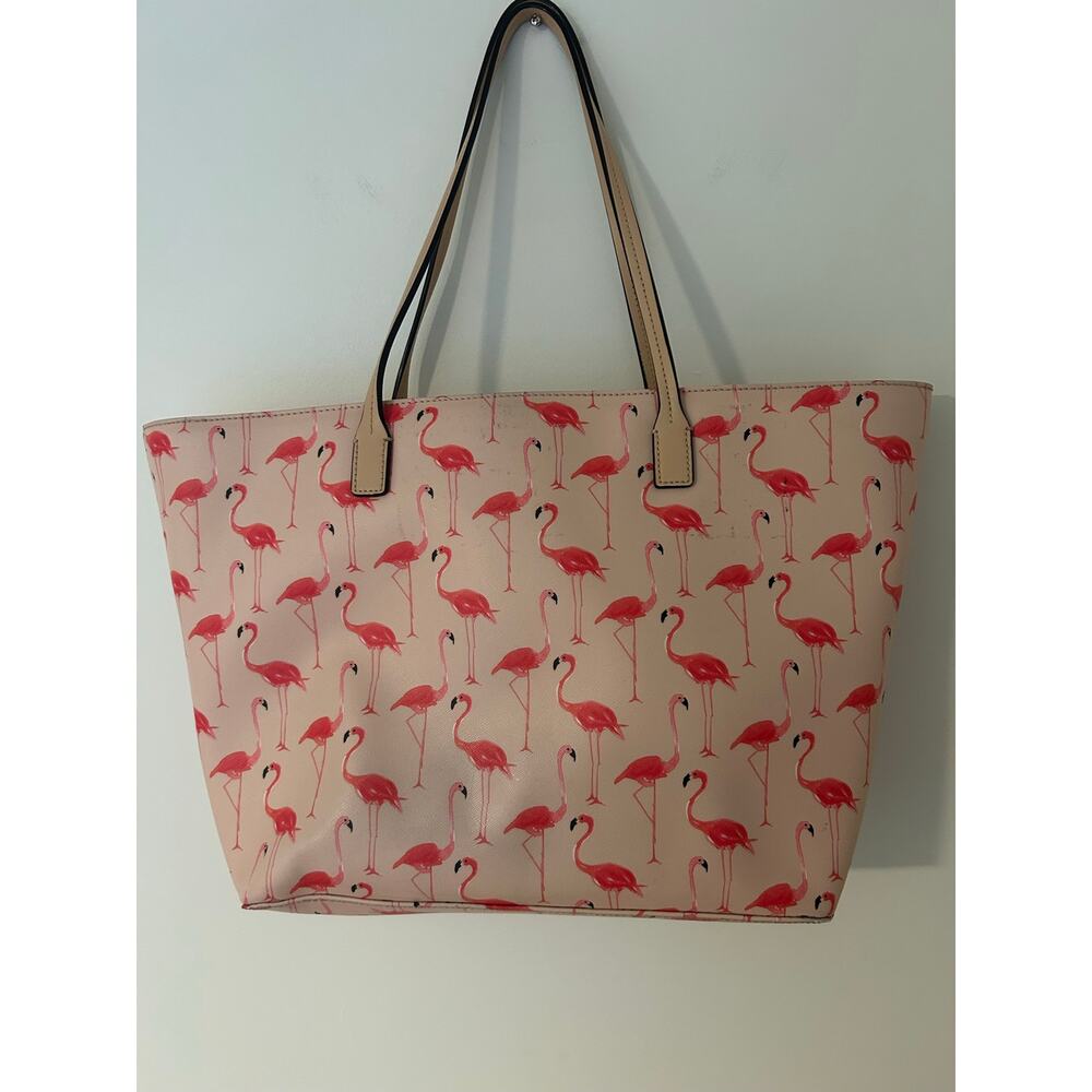 Kate Spade New York Flamingo Bird Print Red Pink Tote Shoulder Bag GUC Large - Picture 12 of 14